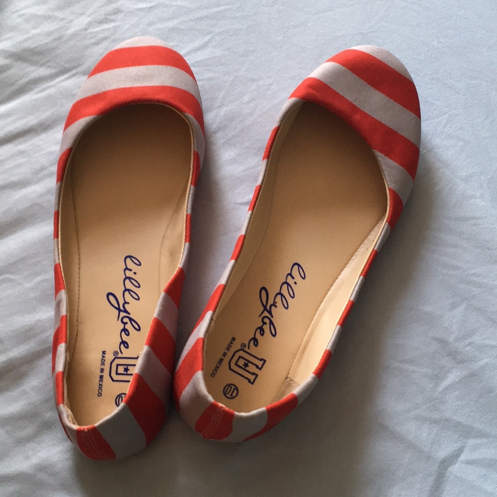 Red and Gray striped flats